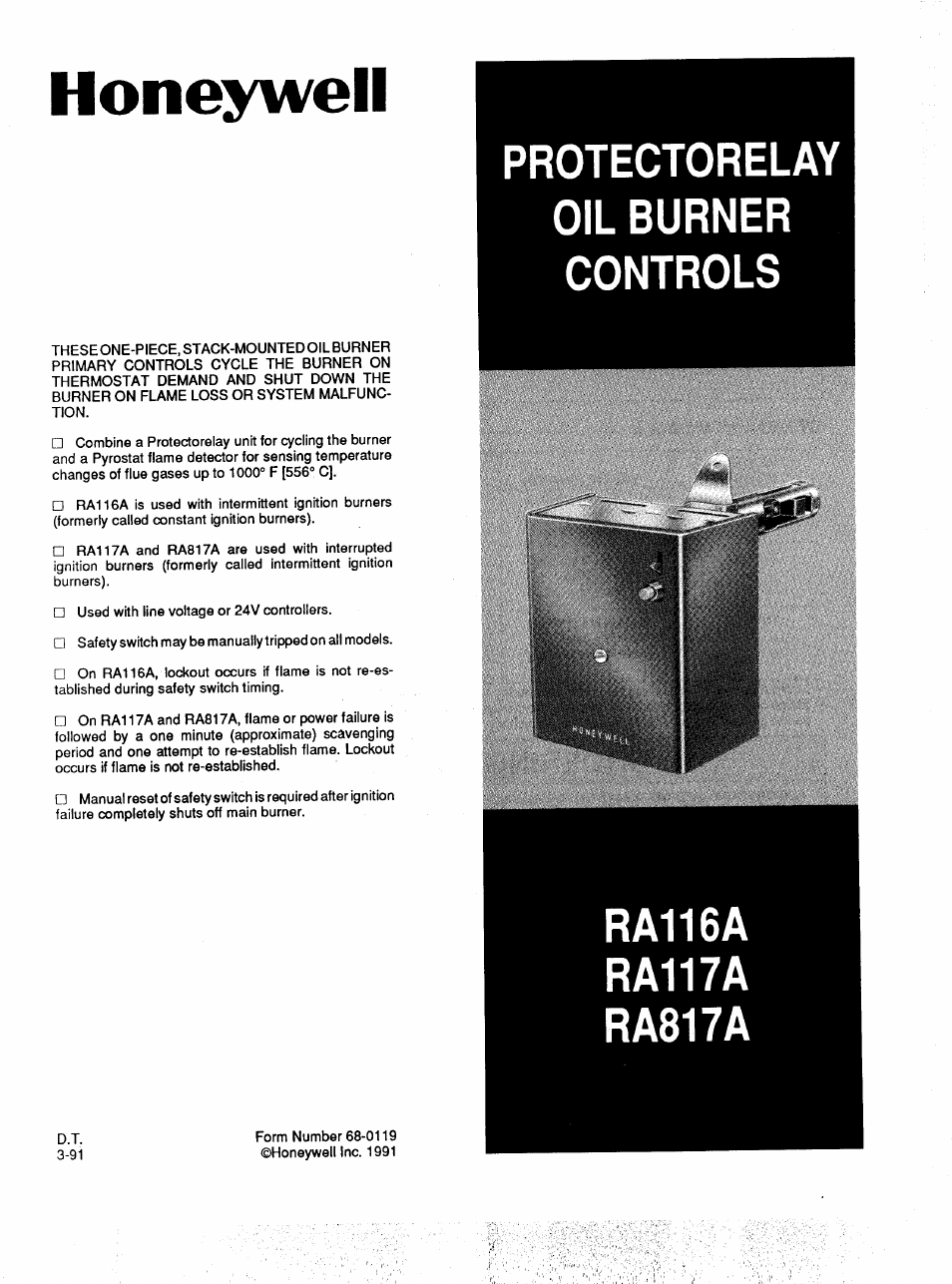 Honeywell RA117A User Manual | 10 pages