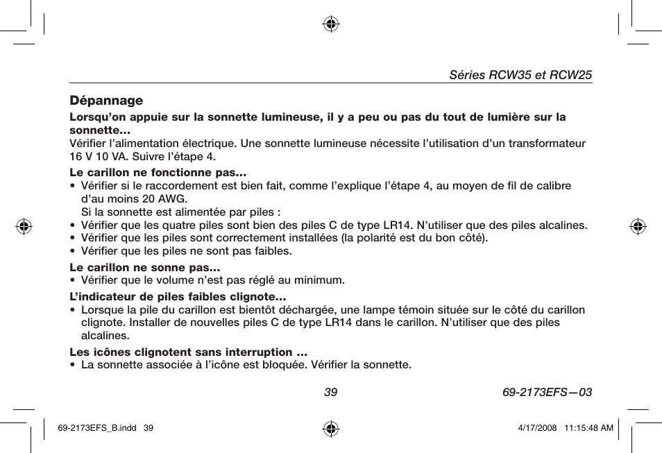 Honeywell RCW25 User Manual | Page 41 / 68