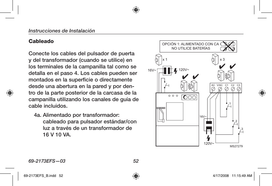 Instrucciones de instalación | Honeywell RCW25 User Manual | Page 54 / 68
