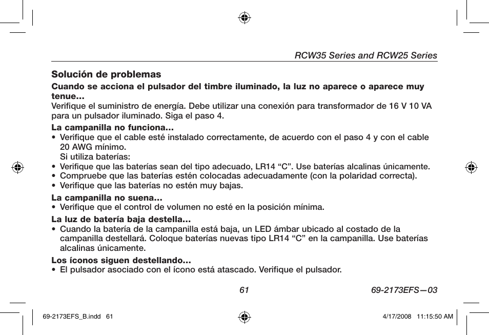 Honeywell RCW25 User Manual | Page 63 / 68