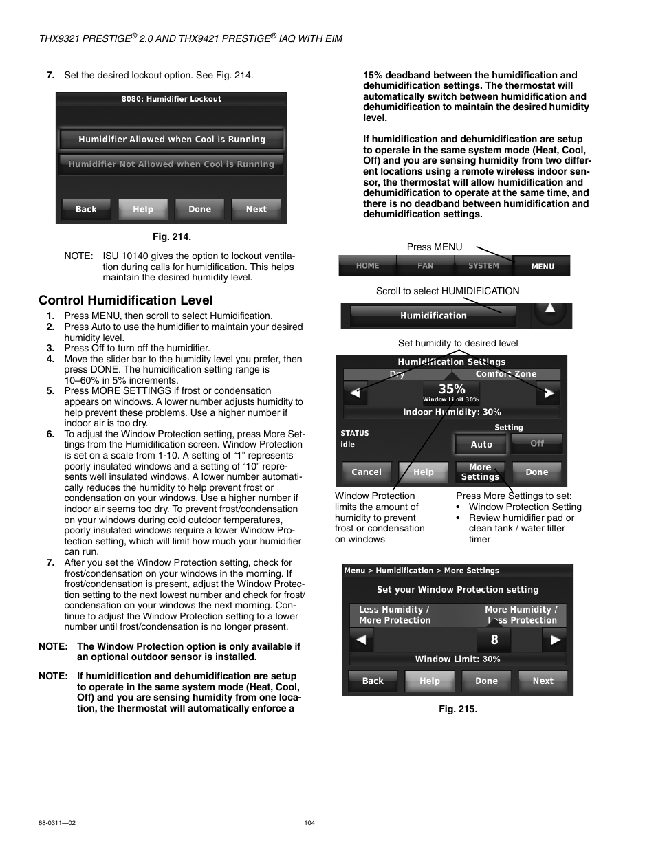 Control humidification level | Honeywell PRESTIGE THX9321 User Manual | Page 104 / 160