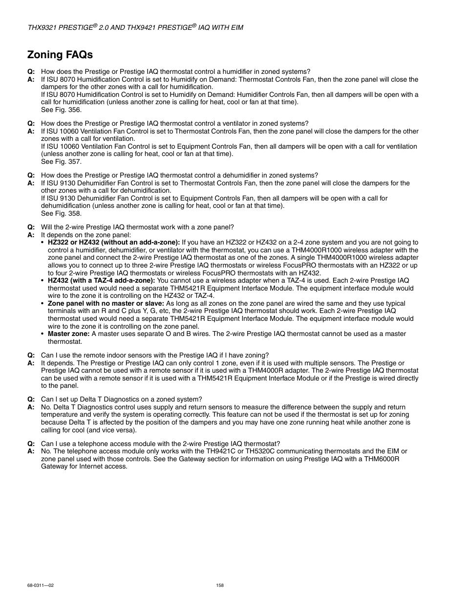 Zoning faqs | Honeywell PRESTIGE THX9321 User Manual | Page 158 / 160