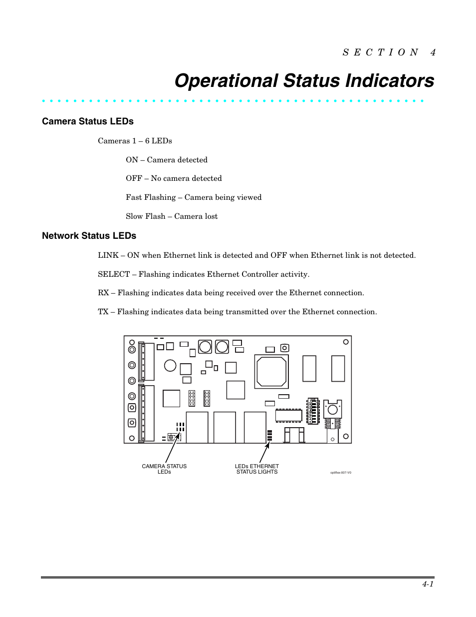 Operational status indicators, Camera status leds, Network status leds | Honeywell Optiflex User Manual | Page 15 / 24