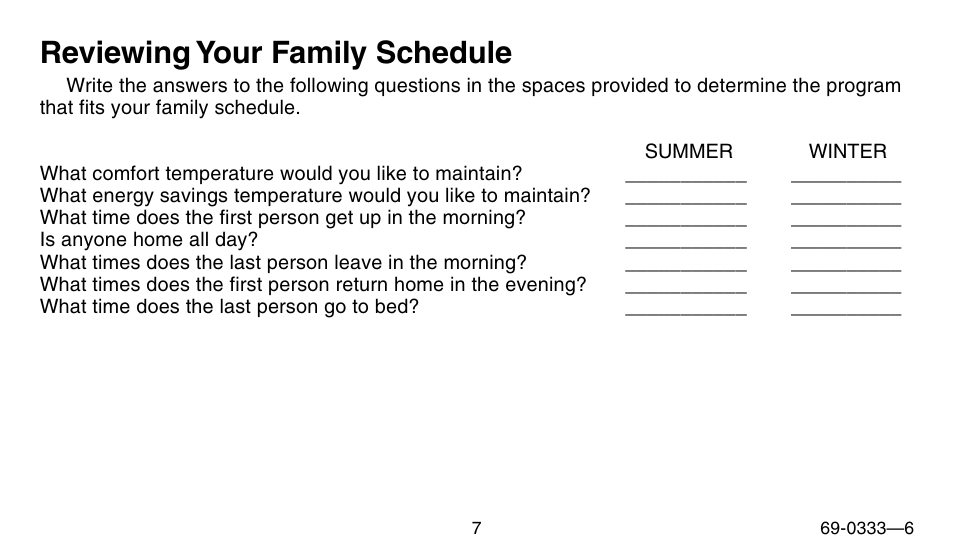 Reviewing your family schedule | Honeywell CT1500 User Manual | Page 7 / 28
