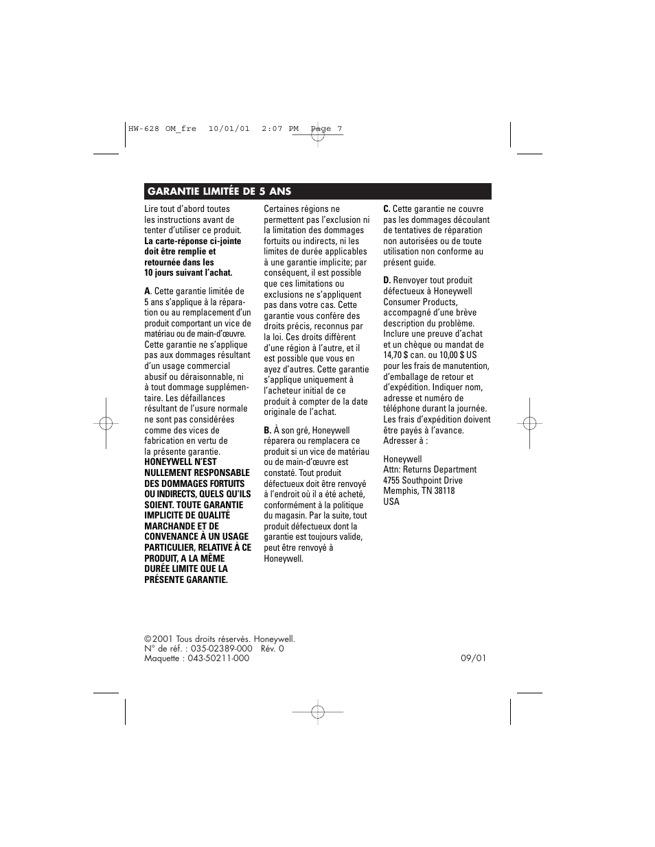 Honeywell HW-628 User Manual | Page 16 / 24