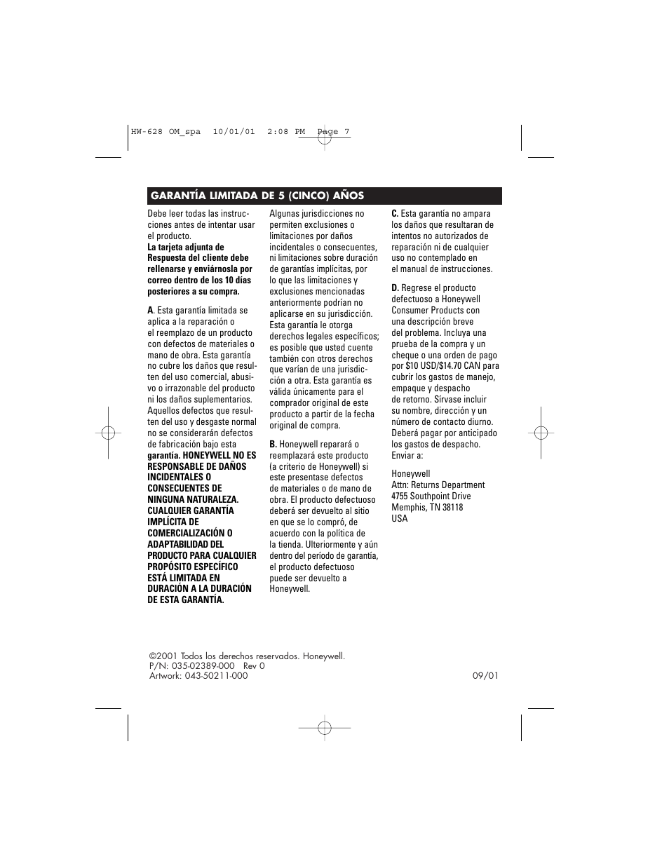 Honeywell HW-628 User Manual | Page 24 / 24