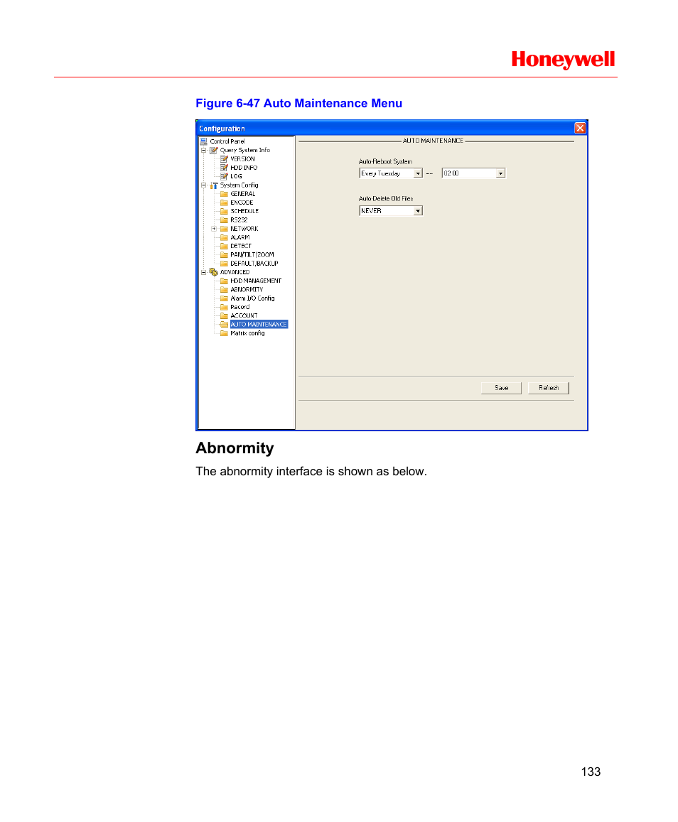 Abnormity, Figure 6-47 auto maintenance menu, Honeywell | Honeywell HD-16DVR-C User Manual | Page 149 / 169
