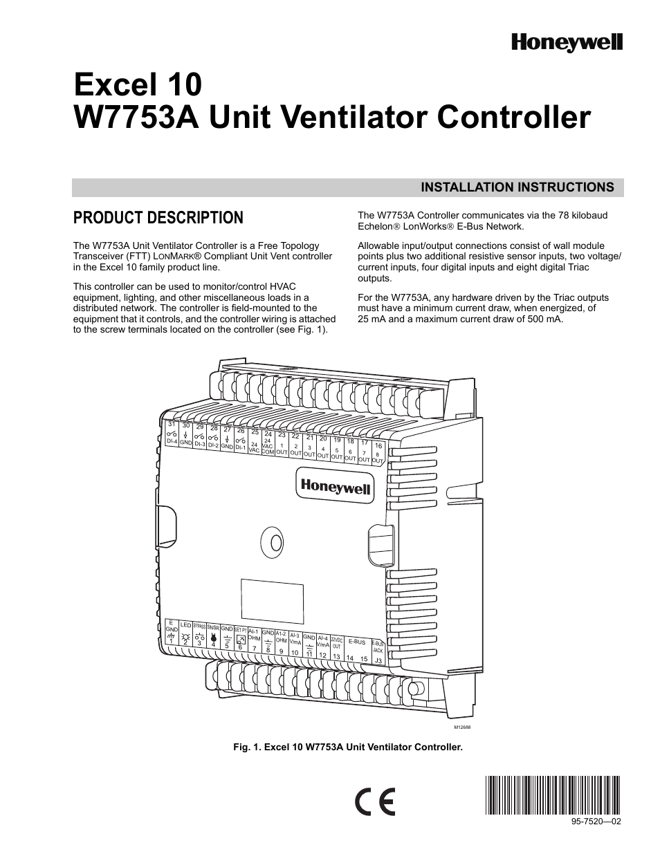 Honeywell EXCEL 10 W7753A User Manual | 12 pages