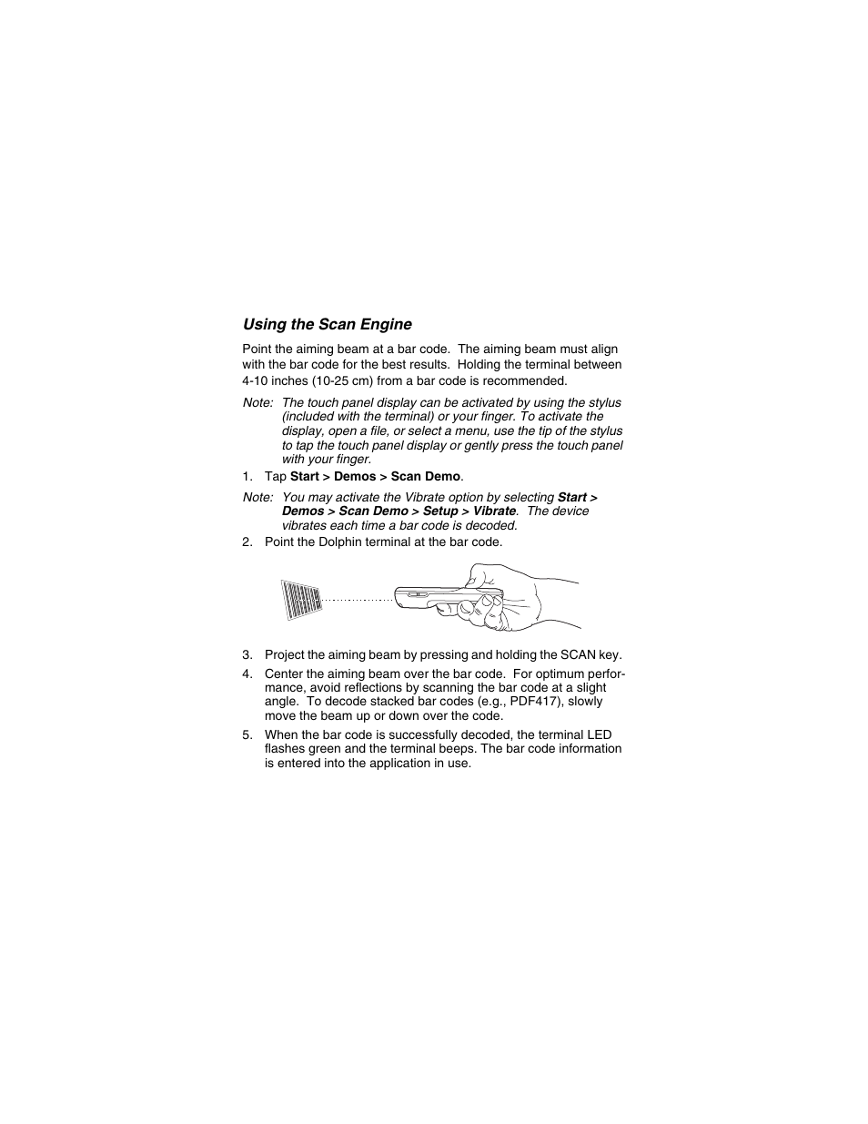 Using the scan engine | Honeywell DOLPHIN 6000-QS User Manual | Page 15 / 17