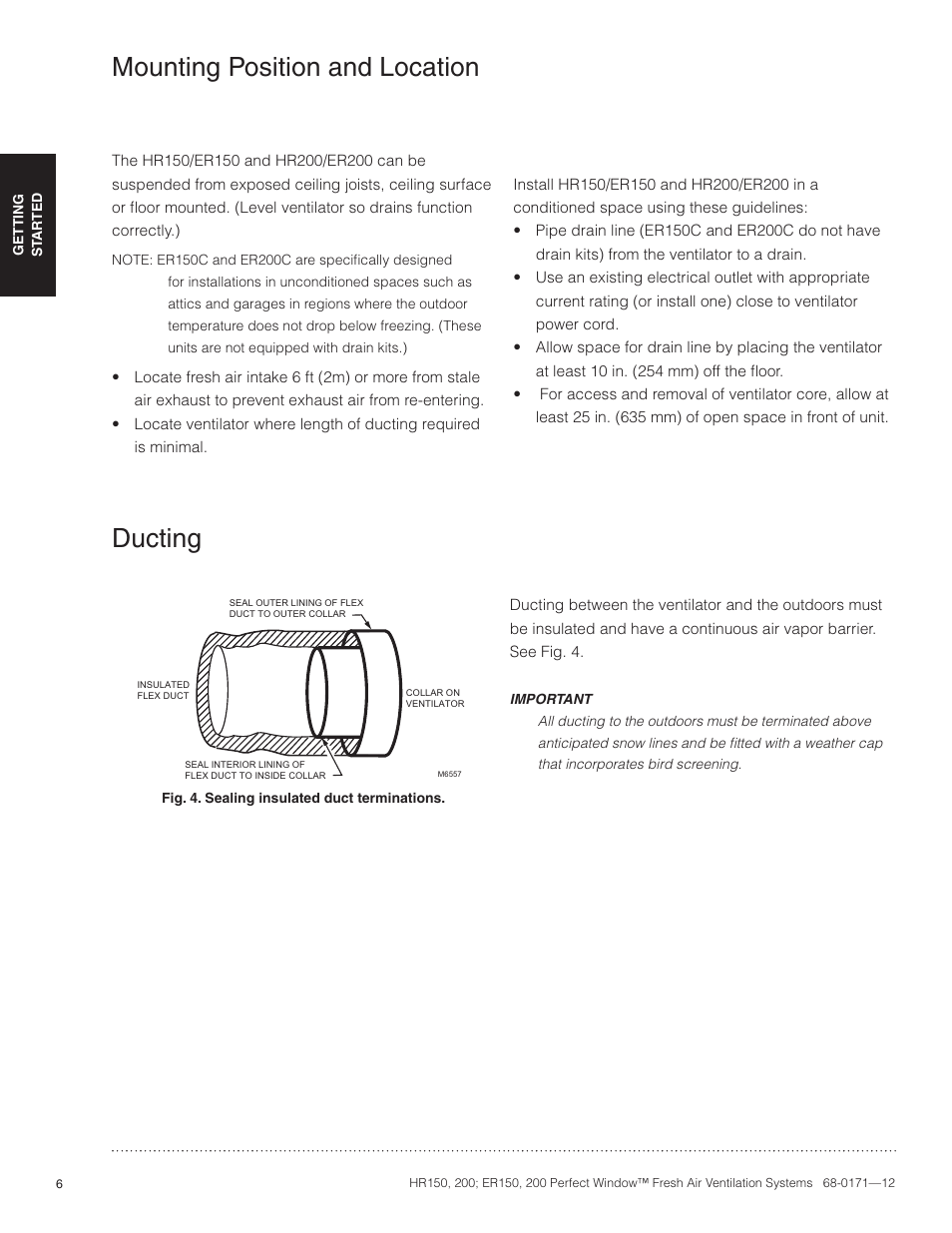 Mounting position and location, Ducting | Honeywell PERFECT WINDOW HR200 User Manual | Page 8 / 28