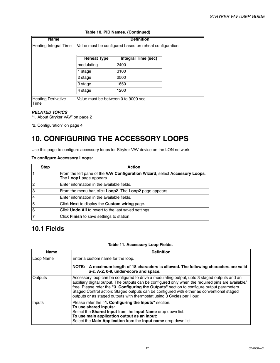 Configuring the accessory loops, 1 fields | Honeywell Stryker VAV 62-2030-01 User Manual | Page 17 / 28