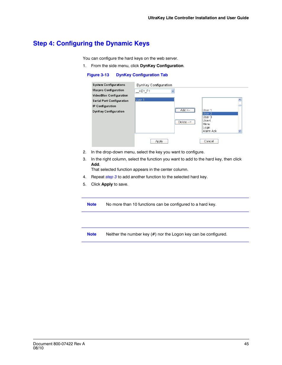 Step 4: configuring the dynamic keys, Figure 3-13, Dynkey configuration tab | Honeywell ULTRAKEY LITE HJC5000 User Manual | Page 45 / 72