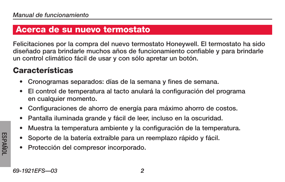 Acerca de su nuevo termostato | Honeywell FocusPRO TH6000 Series User Manual | Page 56 / 80