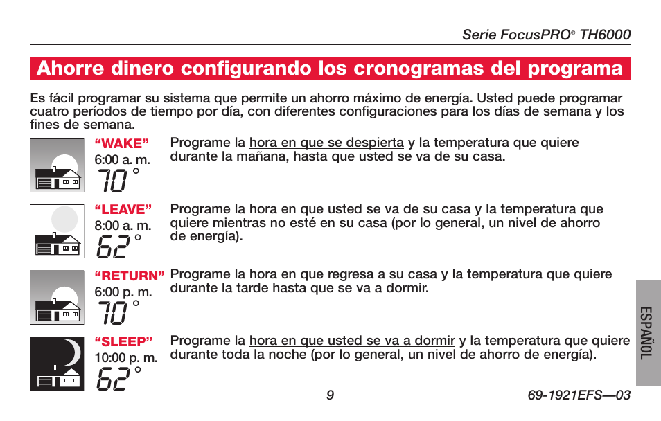 Acerca de su nuevo termostato | Honeywell FocusPRO TH6000 Series User Manual | Page 63 / 80