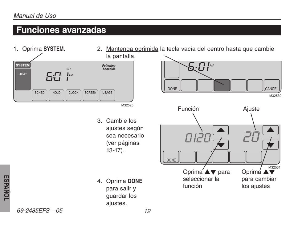 Funciones avanzadas | Honeywell TH8320ZW User Manual | Page 62 / 72