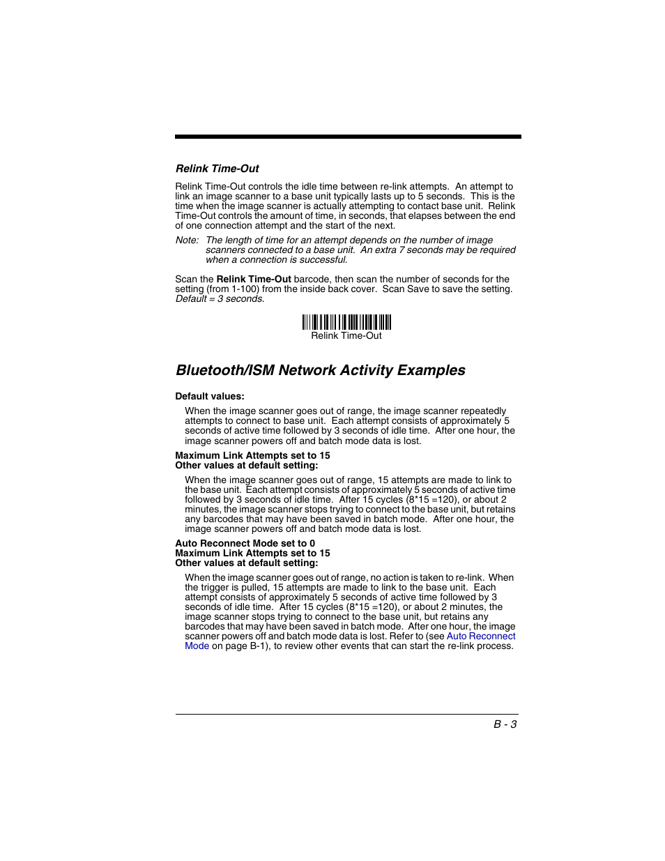Relink time-out, Bluetooth/ism network activity examples | Honeywell 2020 User Manual | Page 183 / 188