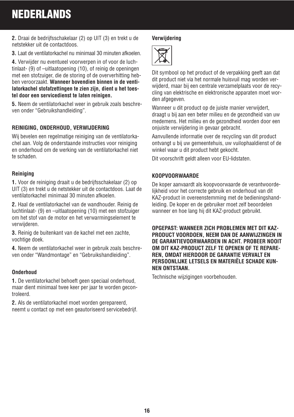 Nederlands | Honeywell BH-777FTE User Manual | Page 16 / 78