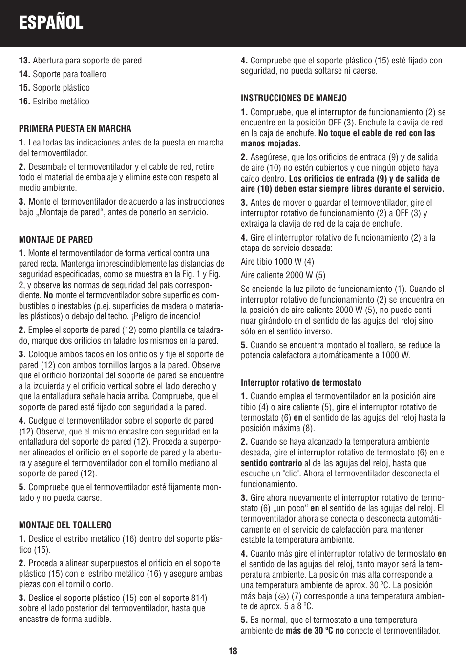 Español | Honeywell BH-777FTE User Manual | Page 18 / 78