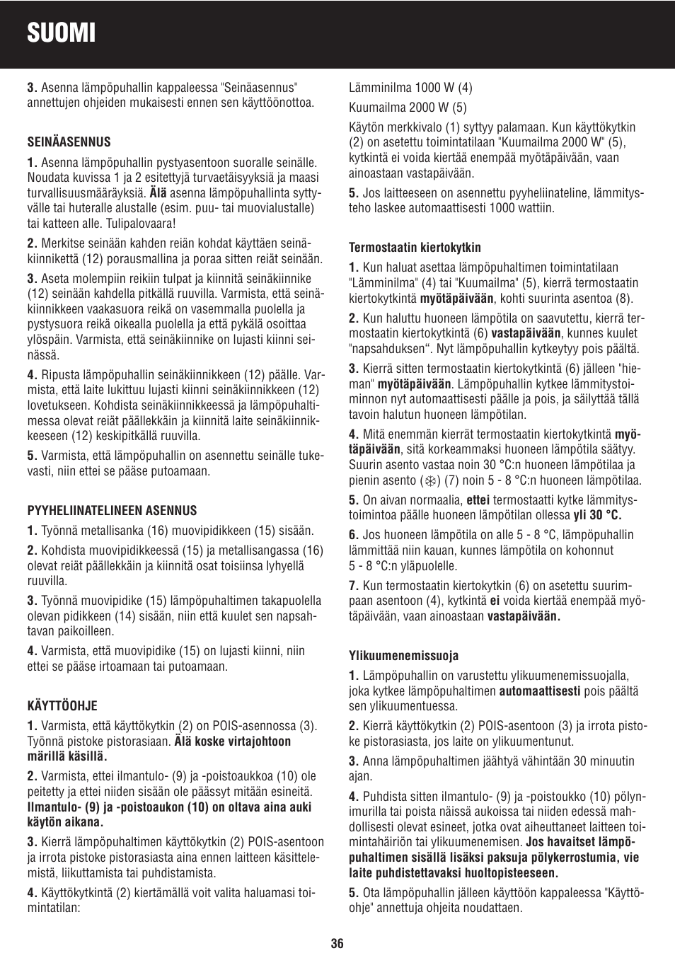 Suomi | Honeywell BH-777FTE User Manual | Page 36 / 78