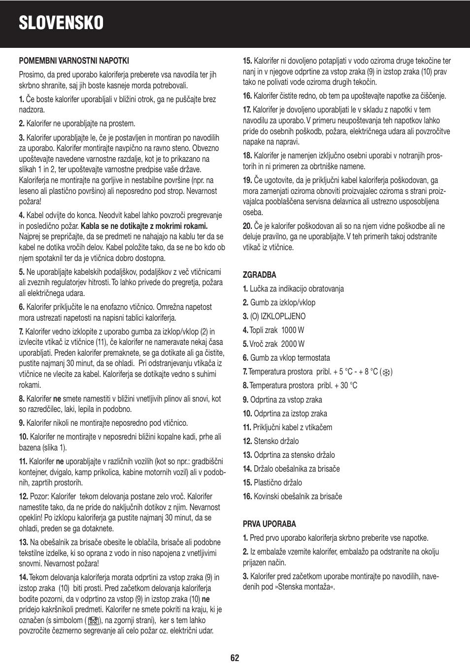 Slovensko | Honeywell BH-777FTE User Manual | Page 62 / 78
