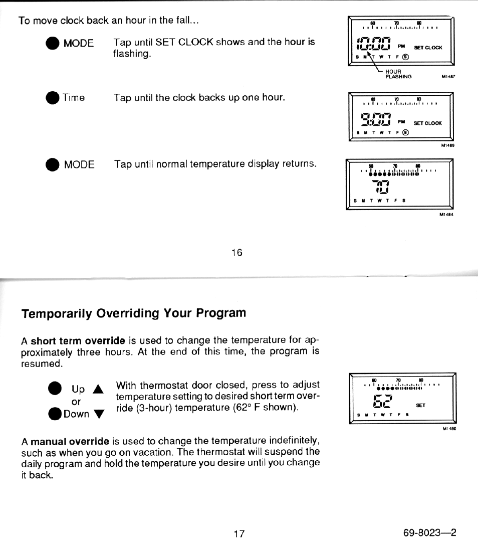 Temporarily overriding your program | Honeywell MAGIC STAT CT3100 User Manual | Page 10 / 15