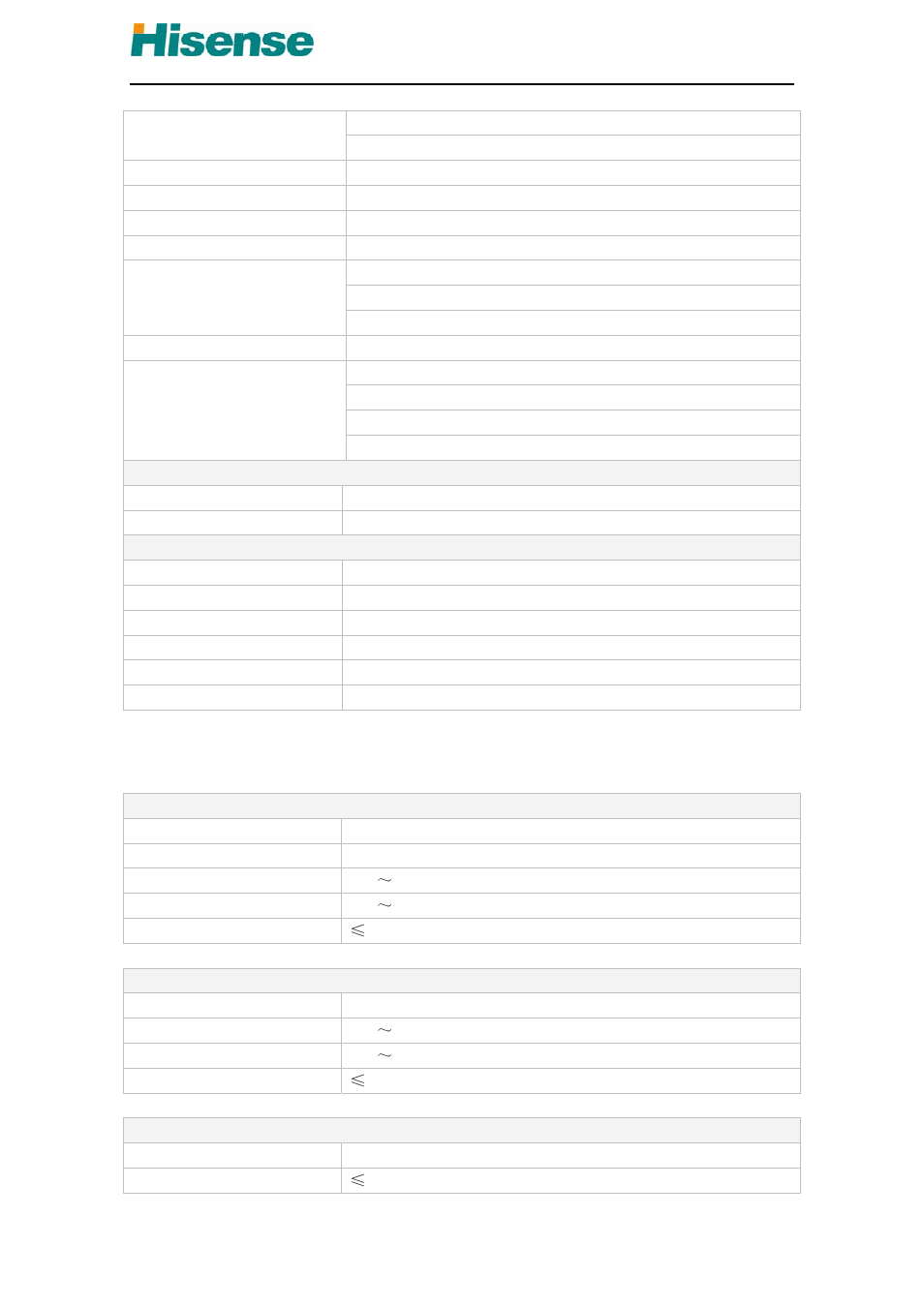 Technical specifications | Hisense D90 User Manual | Page 9 / 11