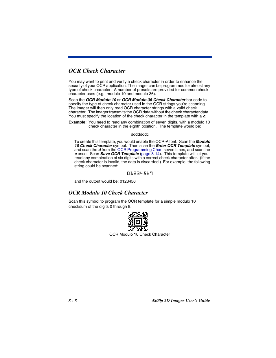 Ocr check character, Ocr modulo 10 check character, Ocr check character -8 | Ocr modulo 10 check character -8 | Hand Held Products 2D IMAGER 4800P User Manual | Page 120 / 184