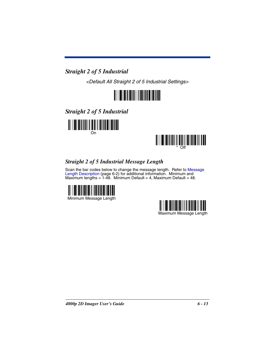 Straight 2 of 5 industrial message length, Straight 2 of 5 industrial message length -13, Straight 2 of 5 industrial | Hand Held Products 2D IMAGER 4800P User Manual | Page 67 / 184