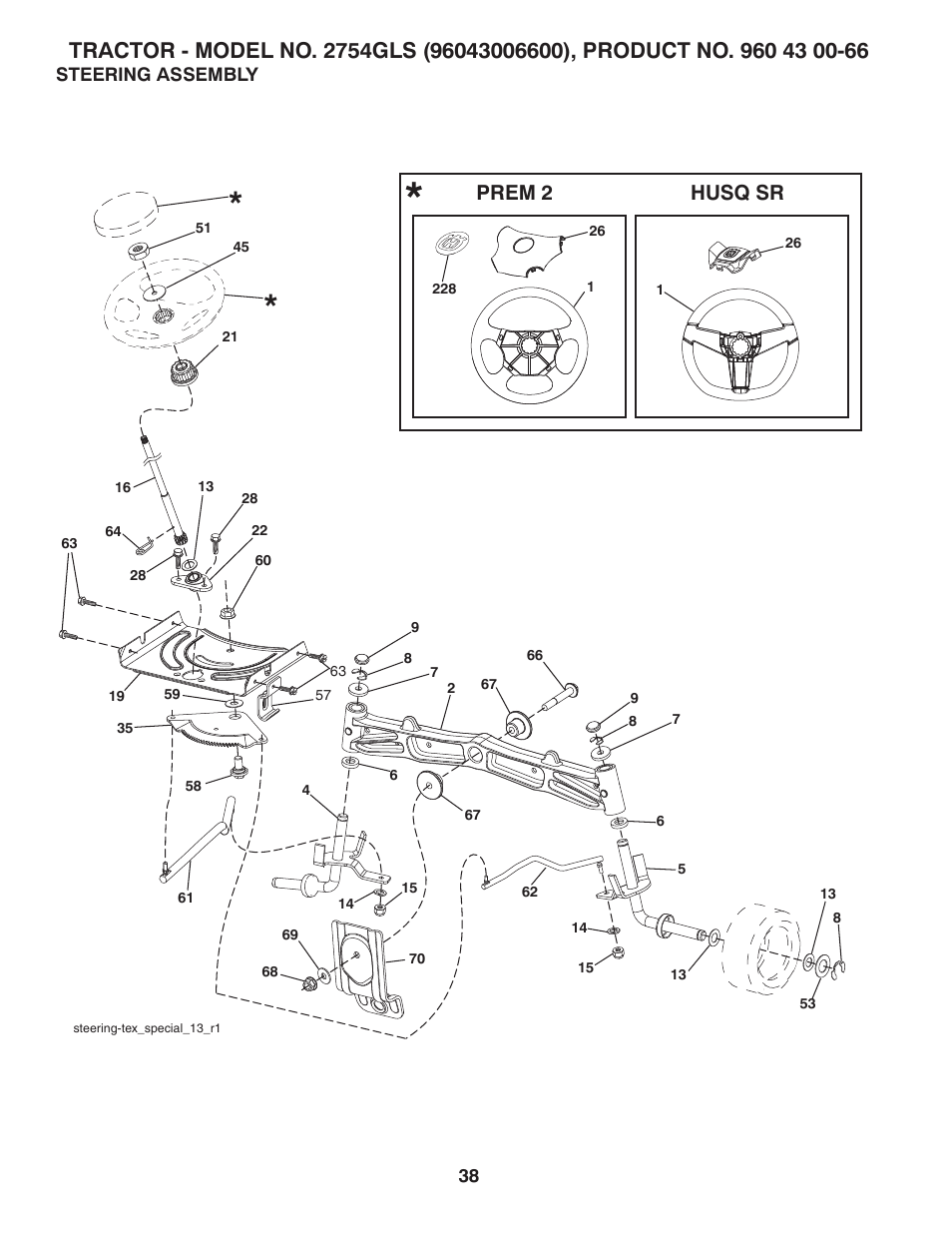 Steering assembly, Husq sr prem 2 | Husqvarna 2754 GLS User Manual | Page 38 / 49