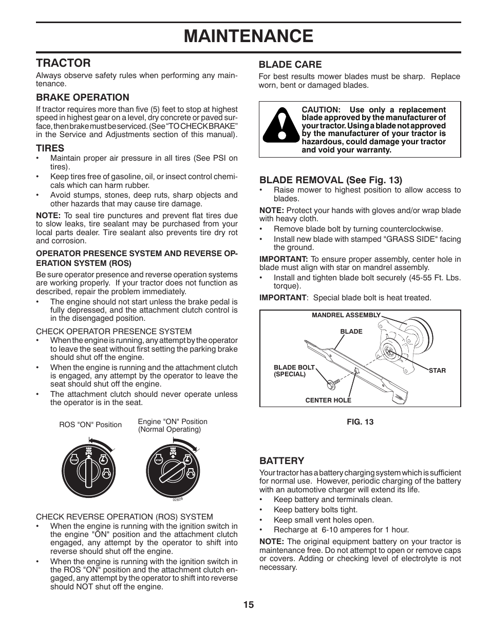 Maintenance, Tractor | Husqvarna 96045000504 User Manual | Page 15 / 48