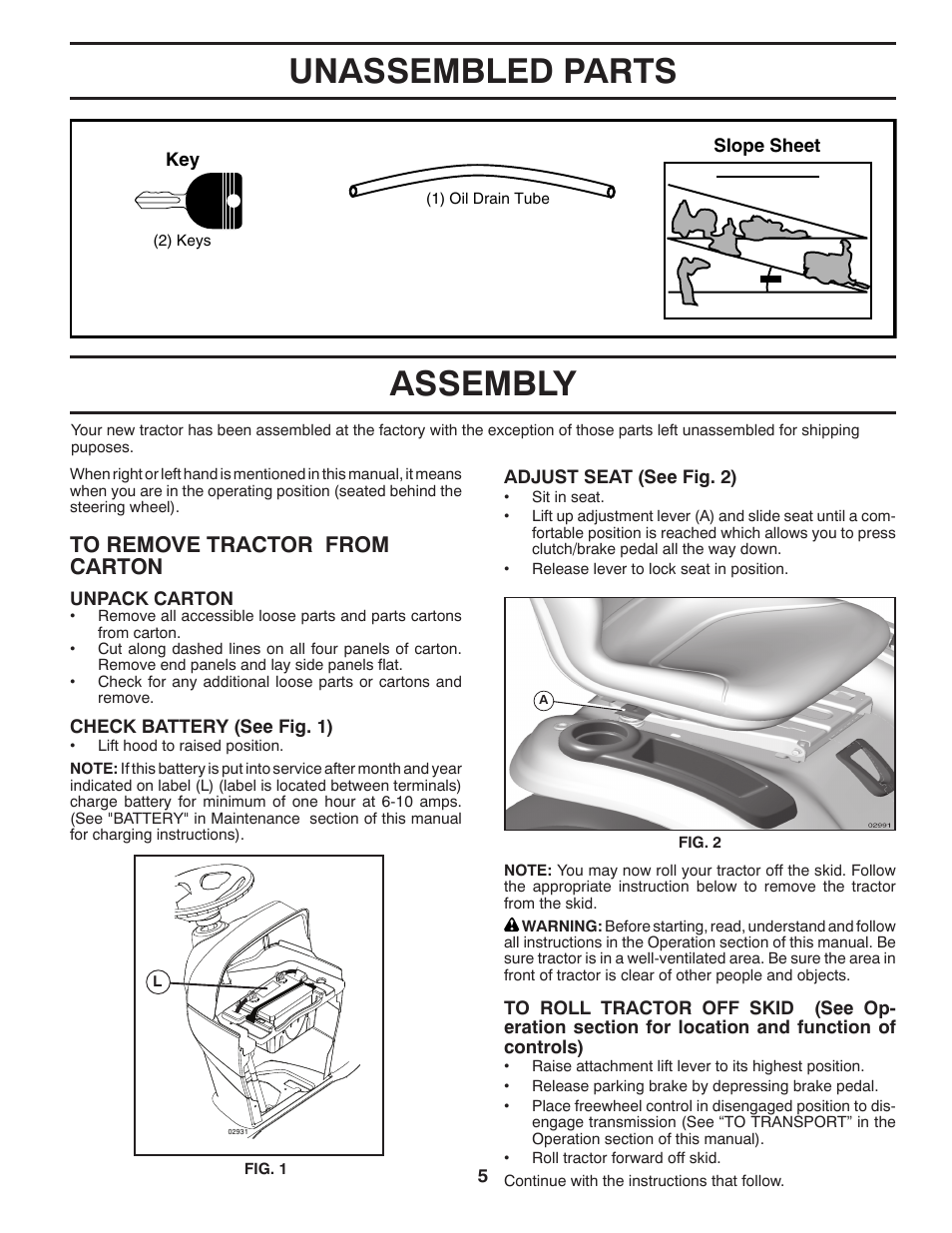 Assembly, Unassembled parts | Husqvarna 96045000504 User Manual | Page 5 / 48