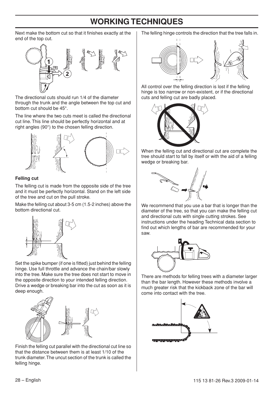 Working techniques | Husqvarna 115 13 81-26 User Manual | Page 28 / 44
