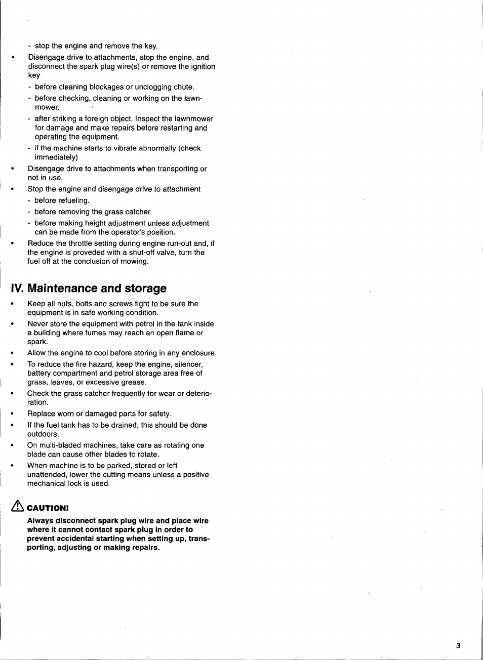Iv. maintenance and storage | Husqvarna 1000-14 User Manual | Page 5 / 68