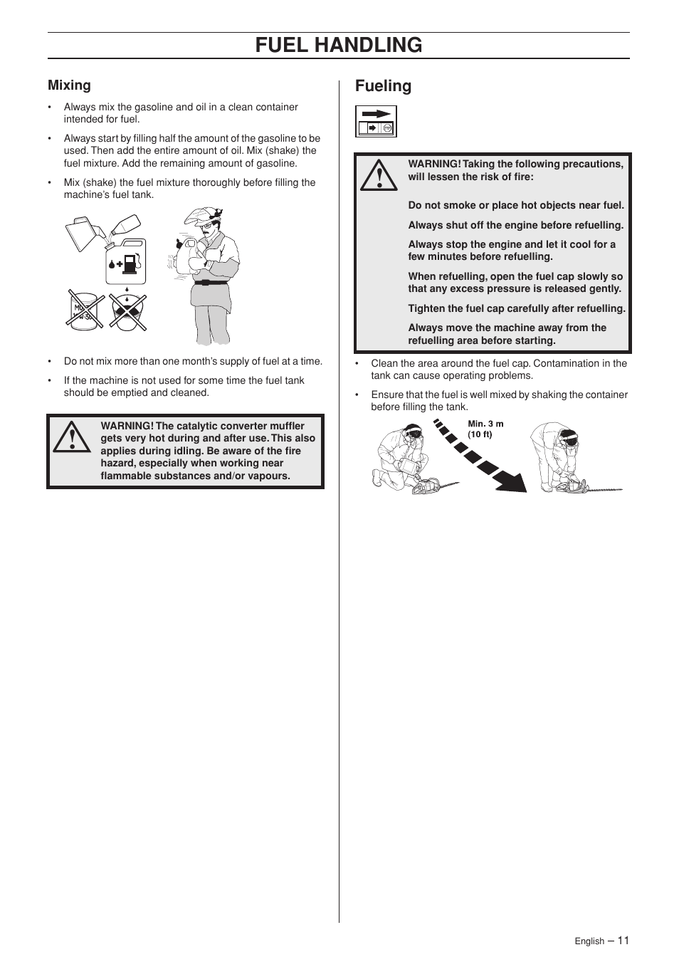 Mixing, Fueling, Fuel handling | Husqvarna Hedge Trimmer 123HD60 User Manual | Page 11 / 24