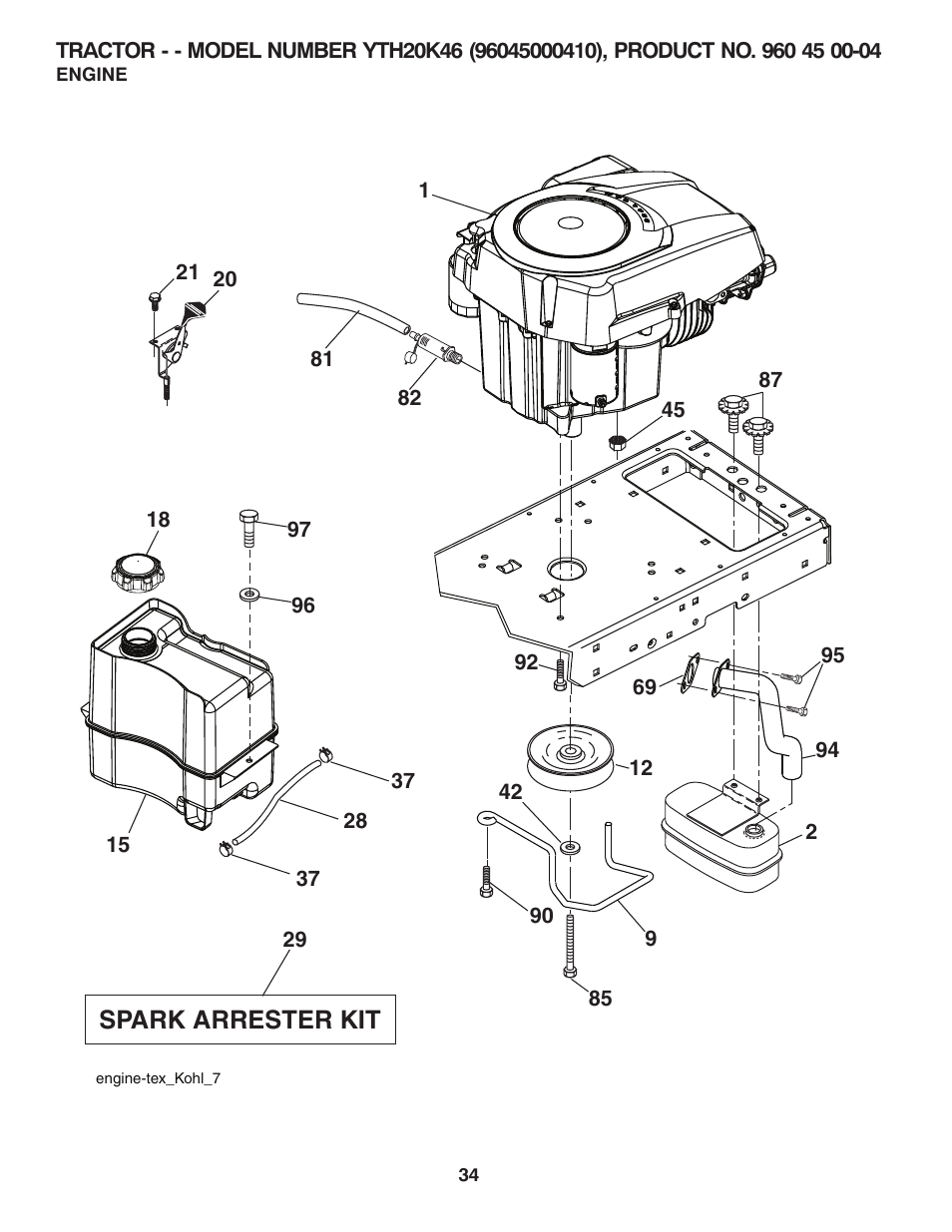Engine, Spark arrester kit | Husqvarna 532 42 41-94 User Manual | Page 34 / 45