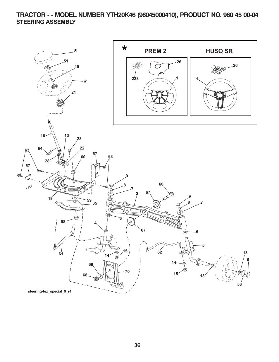 Steering assembly, Husq sr prem 2 | Husqvarna 532 42 41-94 User Manual | Page 36 / 45