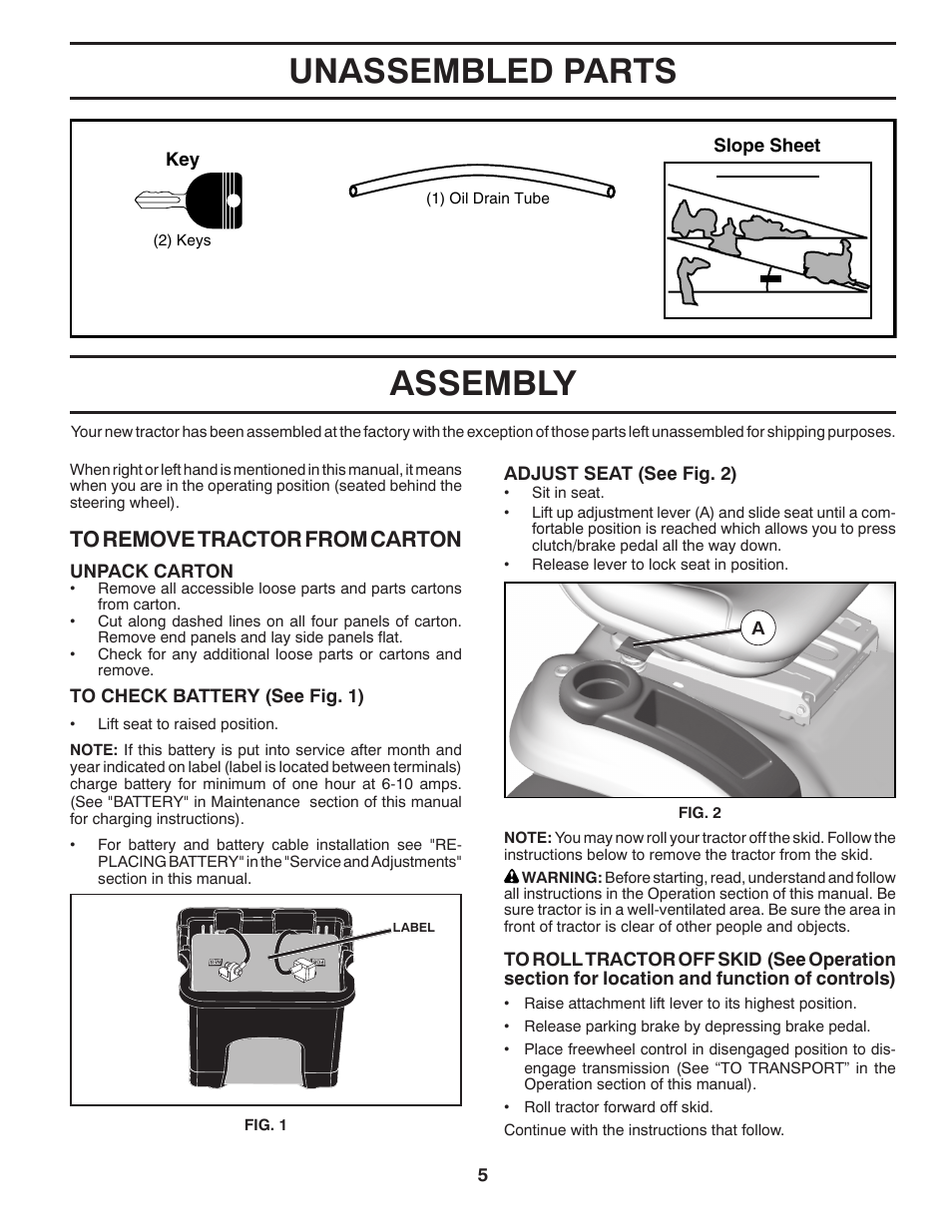 Assembly, Unassembled parts | Husqvarna 532 42 41-94 User Manual | Page 5 / 45