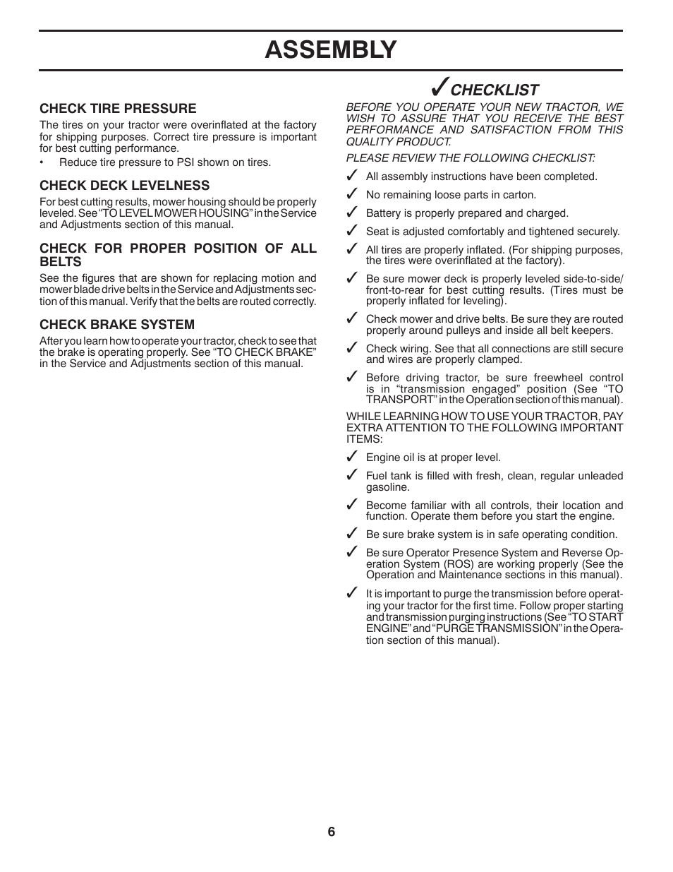 Assembly, Checklist | Husqvarna 532 42 41-94 User Manual | Page 6 / 45
