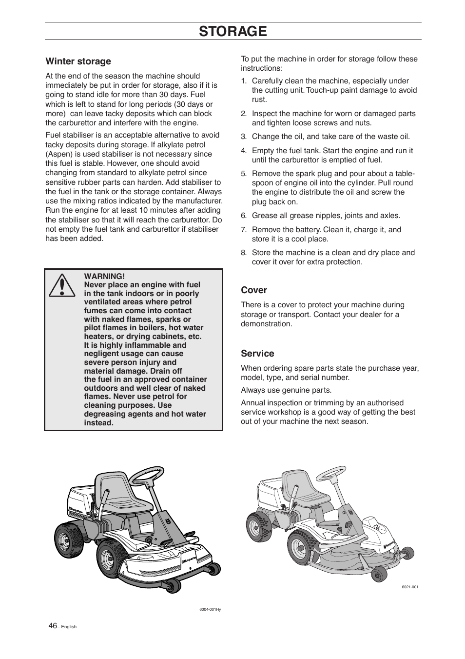 Storage | Husqvarna 15 C User Manual | Page 48 / 56