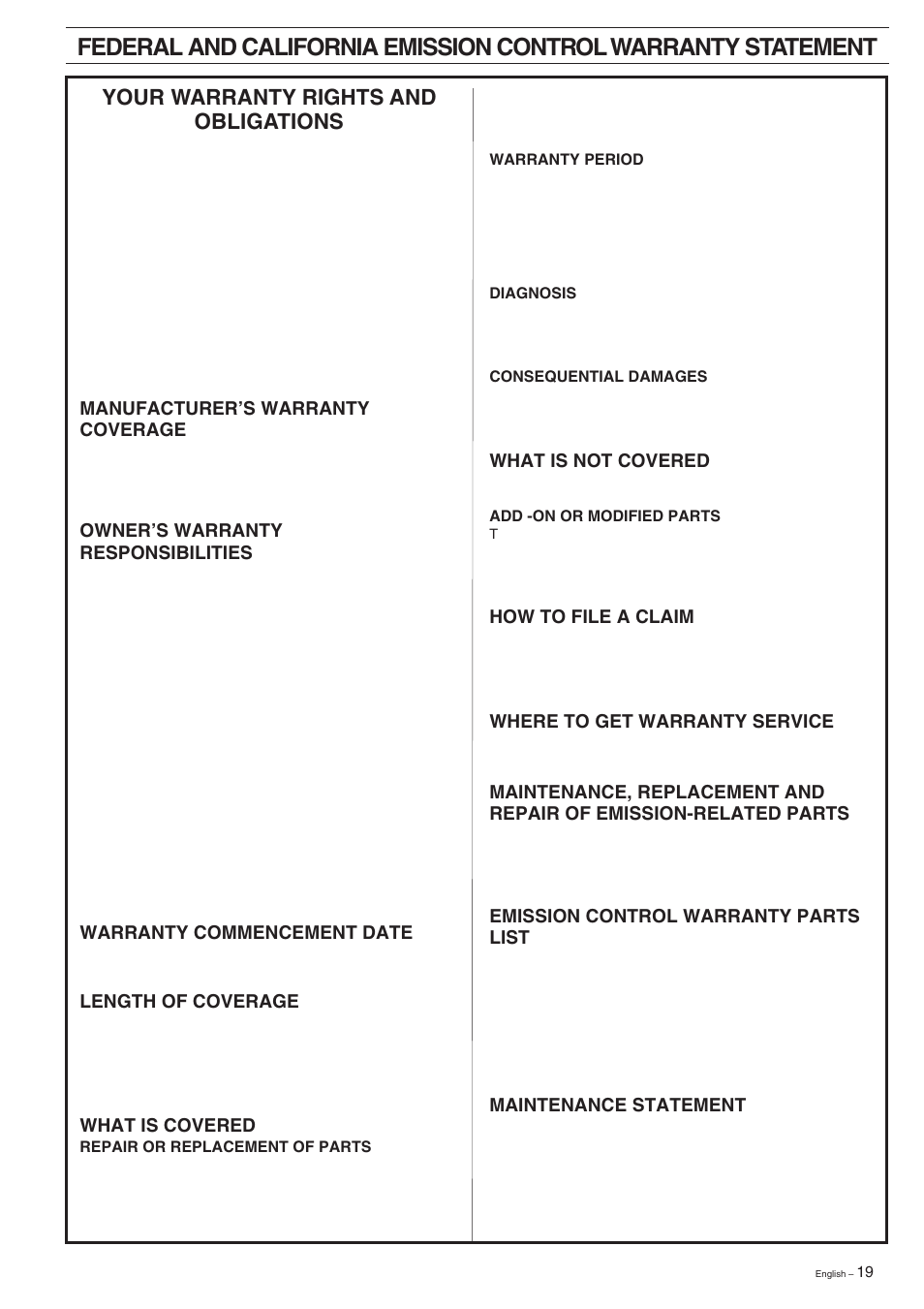 Your warranty rights and obligations | Husqvarna 326HD60 User Manual | Page 19 / 24