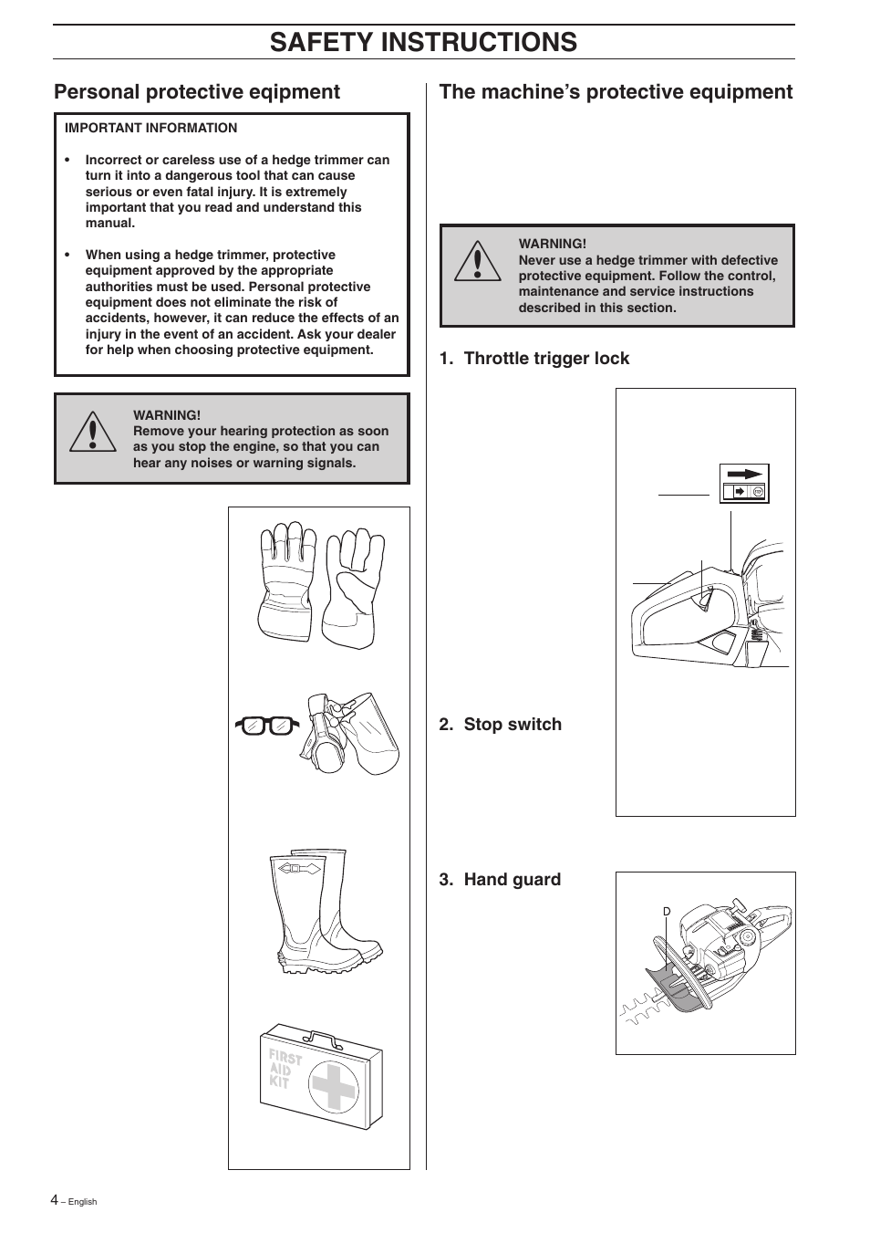 Safety instructions | Husqvarna 326HD60 User Manual | Page 4 / 24