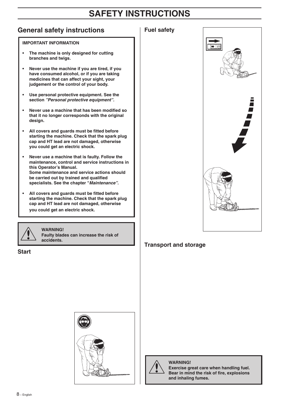 Safety instructions, General safety instructions | Husqvarna 326HD60 User Manual | Page 8 / 24