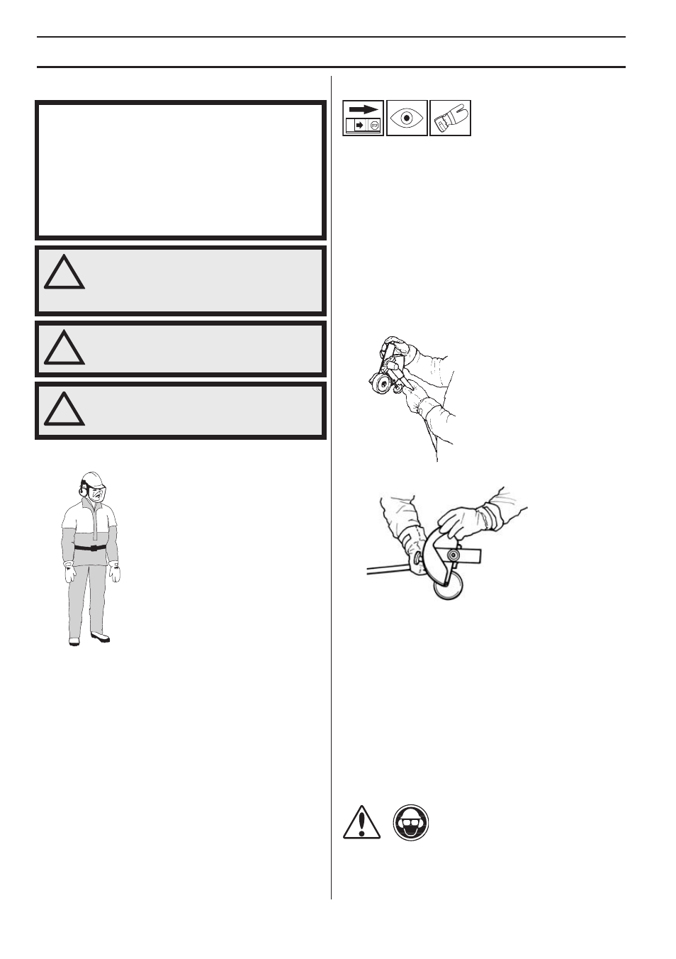 General working instructions, Personal protection, Safety instructions regarding the surroundings | Safety instructions before starting work, Basic safety rules, Working techniques | Husqvarna 326ES User Manual | Page 18 / 32