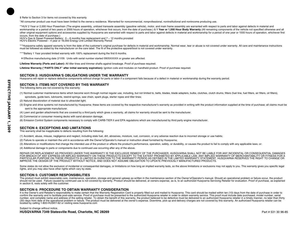 Ret ailer w arranty policy & pr ocedure manu al | Husqvarna 7021F User Manual | Page 21 / 21