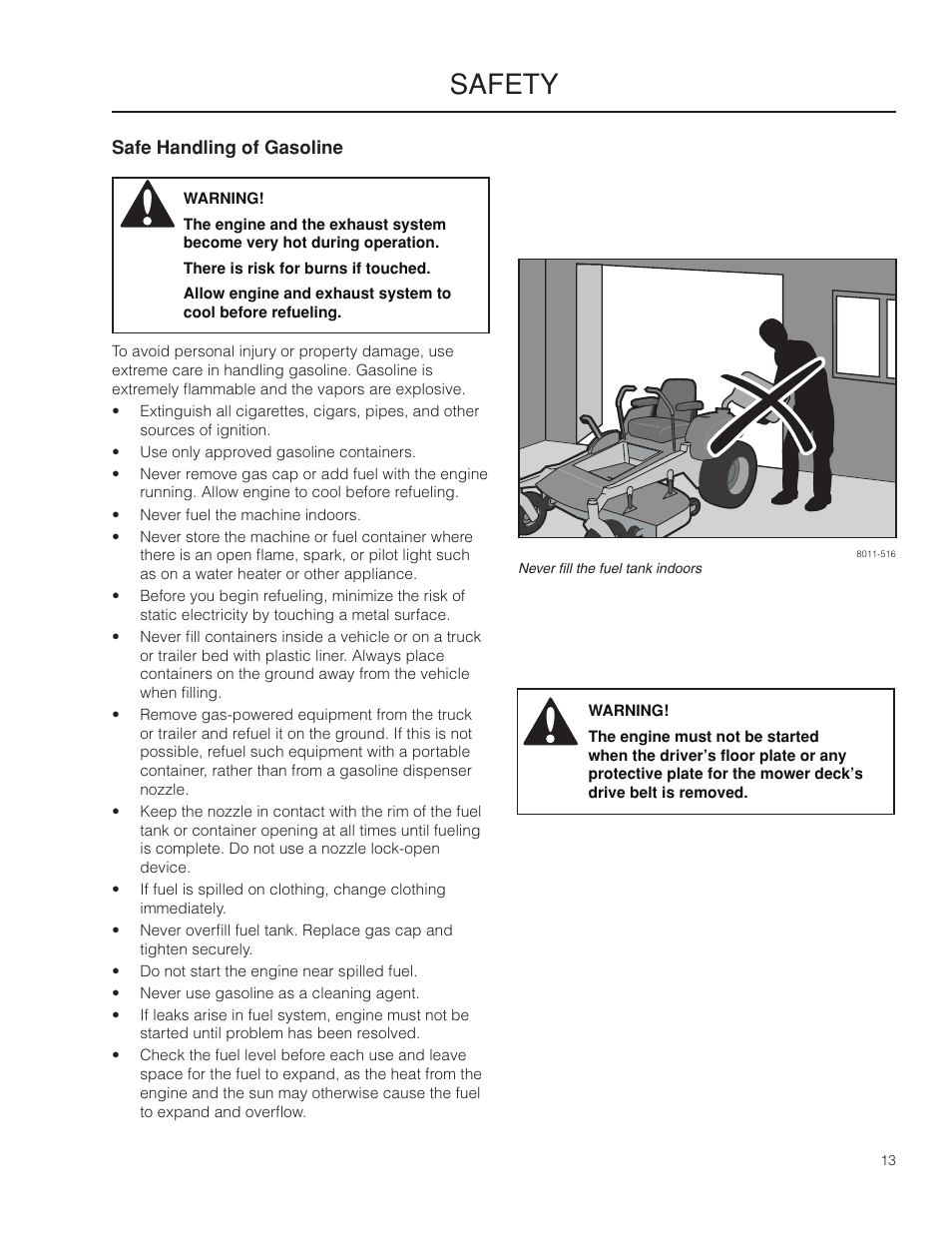 Safe handling of gasoline, Safety | Husqvarna 966553901 User Manual | Page 13 / 72