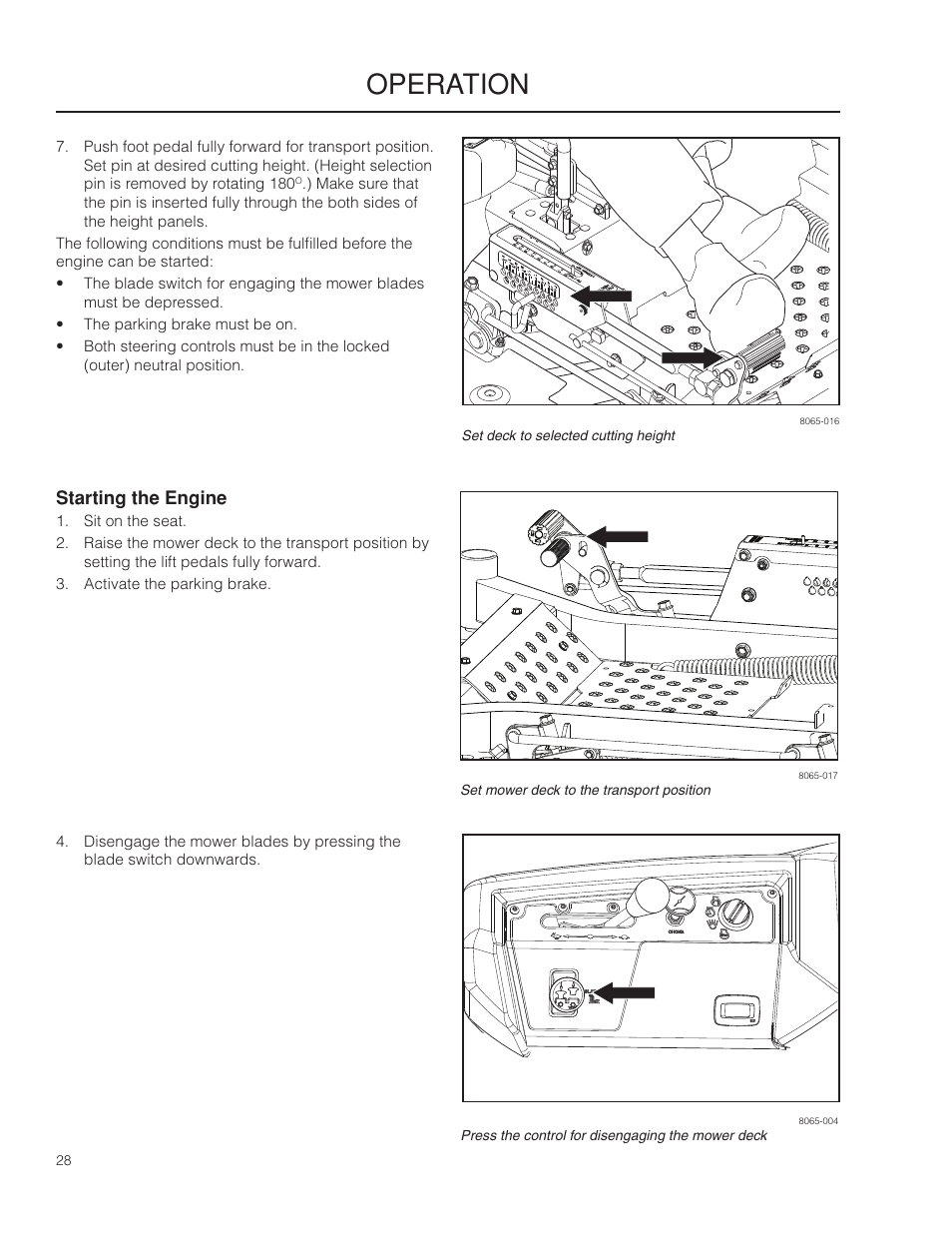 Starting the engine, Operation | Husqvarna 966553901 User Manual | Page 28 / 72