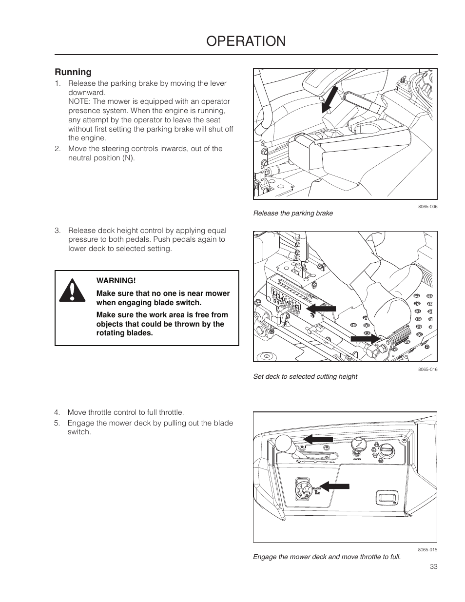 Running, Operation | Husqvarna 966553901 User Manual | Page 33 / 72