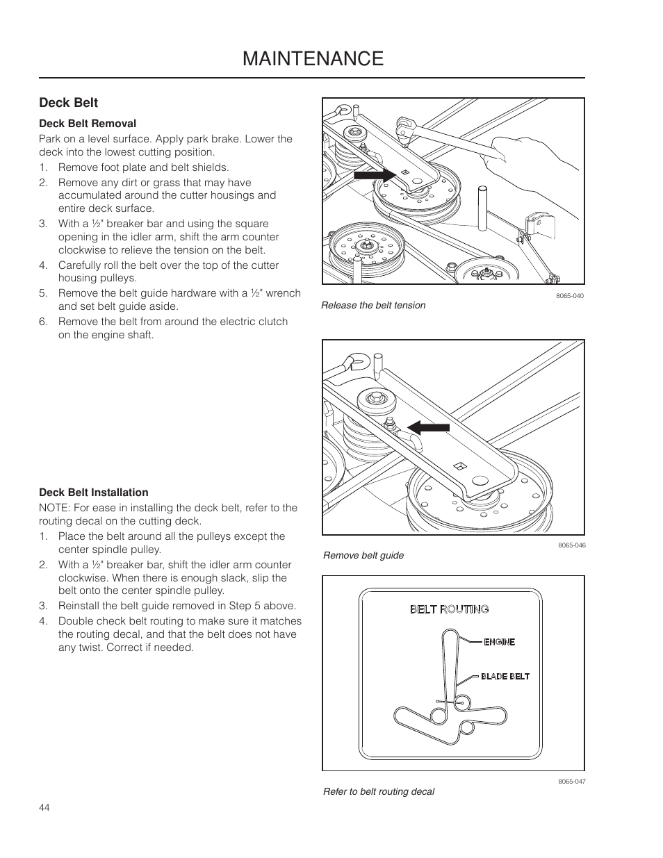 Deck belt, Maintenance | Husqvarna 966553901 User Manual | Page 44 / 72
