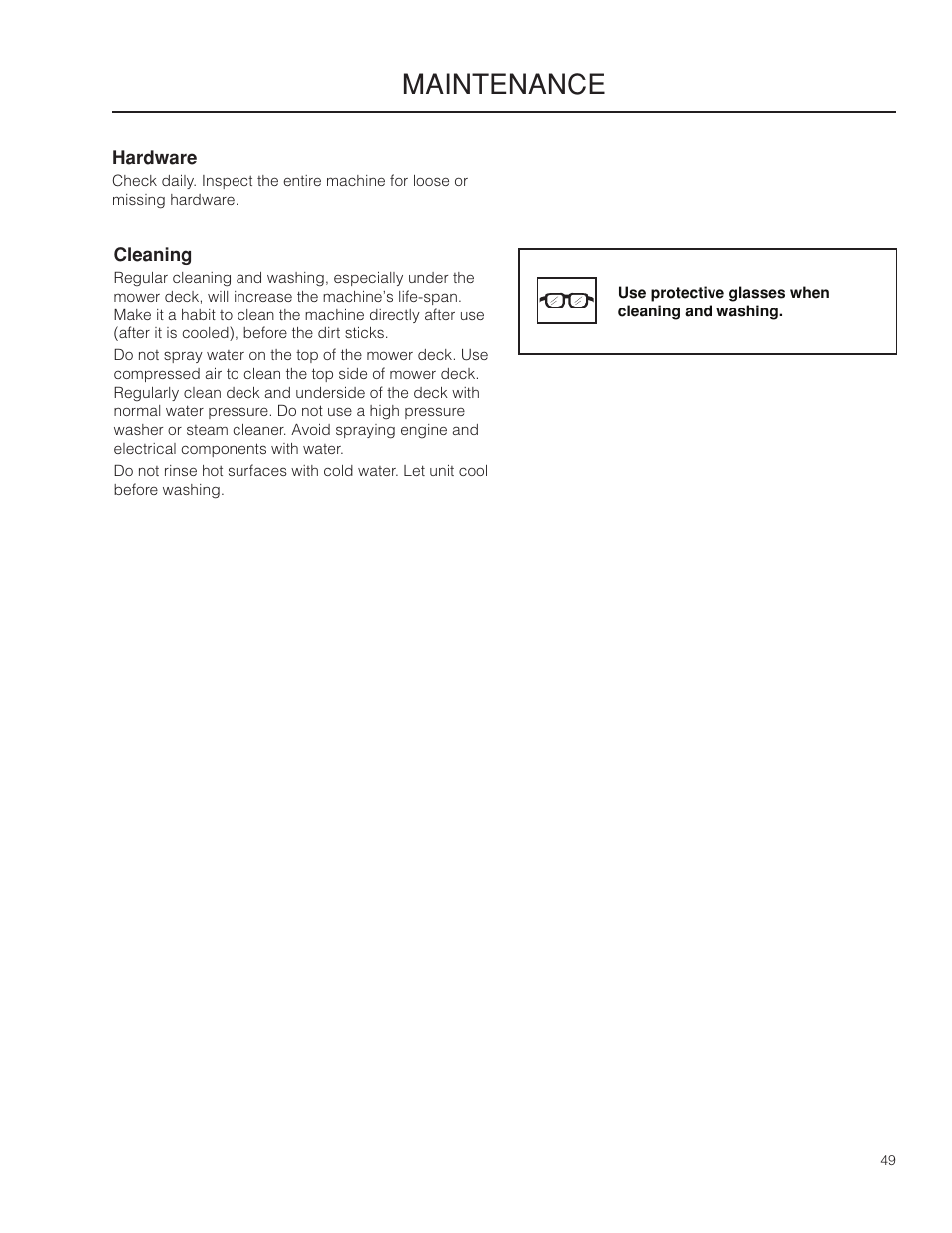 Hardware, Cleaning, Maintenance | Husqvarna 966553901 User Manual | Page 49 / 72