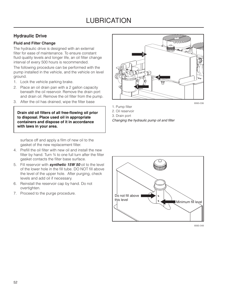 Hydraulic drive, Fluid and filter change, Lubrication | Husqvarna 966553901 User Manual | Page 52 / 72